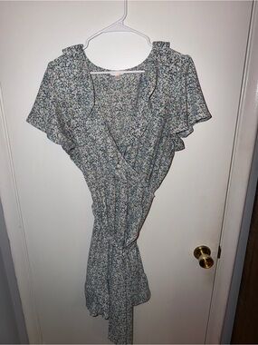 LC Lauren Conrad Blue Floral Wrap Mini Dress